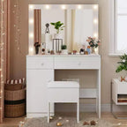 BALHAM TRADE-Schminktisch mit Spiegel, 11 LED-Leuchten, Steckdose, Schminktisch-Set mit Stauraumschrank, Schubladen und Stuhl