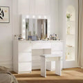 Vanity Desk with Mirror and Lights, 3 Color Lighting Modes, Makeup Vanity Table with 4 Storage Drawers, Makeup Table for Bedroom