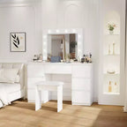 Kaptafel met spiegel en verlichting, 3 kleurverlichtingsmodi, make-uptafel met 4 opberglades voor de slaapkamer