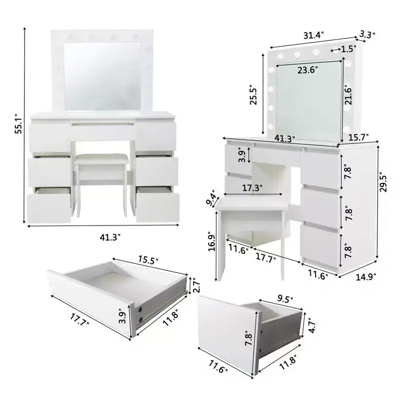 Kaptafel met spiegel en verlichting, 3 kleurverlichtingsmodi, make-uptafel met 4 opberglades voor de slaapkamer