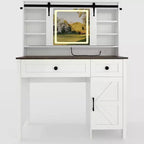 Vanity Desk with LED Lighted Mirror, Makeup Table with Charging Station, Drawers & Storage Stool, Modern White Dressing Table for Bedroom