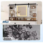 Scrivania da toeletta con specchio illuminato a LED, tavolo da trucco con stazione di ricarica, cassetti e sgabello contenitore, moderna toeletta bianca per camera da letto