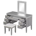 48 Vanity with Mirror & Light, 7 Drawers, Upholstered Stool, Classic Beige, Hollow Drawer Design, Rubberwood Legs Bedroom Style