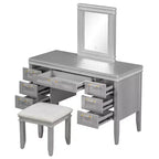 48 Vanity with Mirror & Light, 7 Drawers, Upholstered Stool, Classic Beige, Hollow Drawer Design, Rubberwood Legs Bedroom Style