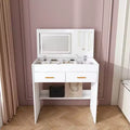 31.5 Flip-Top Makeup Dressing Table with LED Lighted Mirror & Built-in Outlet - Makeup Vanity Table with 2 Drawers, Hooks for Jewelry