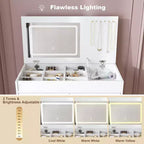 31.5 Flip-Top Makeup Dressing Table with LED Lighted Mirror & Built-in Outlet - Makeup Vanity Table with 2 Drawers, Hooks for Jewelry