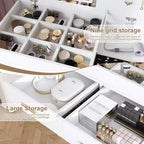 31.5 Flip-Top Makeup Dressing Table with LED Lighted Mirror & Built-in Outlet - Makeup Vanity Table with 2 Drawers, Hooks for Jewelry