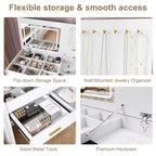 31.5 Flip-Top Makeup Dressing Table with LED Lighted Mirror & Built-in Outlet - Makeup Vanity Table with 2 Drawers, Hooks for Jewelry