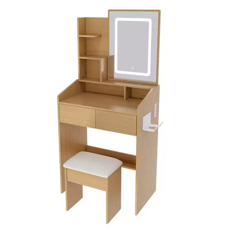Set da toeletta con specchio e luci, piccolo tavolo da trucco angolare con sedia o sgabello da toeletta, tavolo da toilette con cassetti e ripiani contenitore