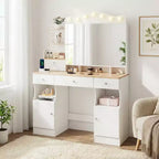 Vanity Desk with Mirror, Makeup Vanity with 2 USB Power Strip, Vanity Set with Three Drawers and Two Cabinet