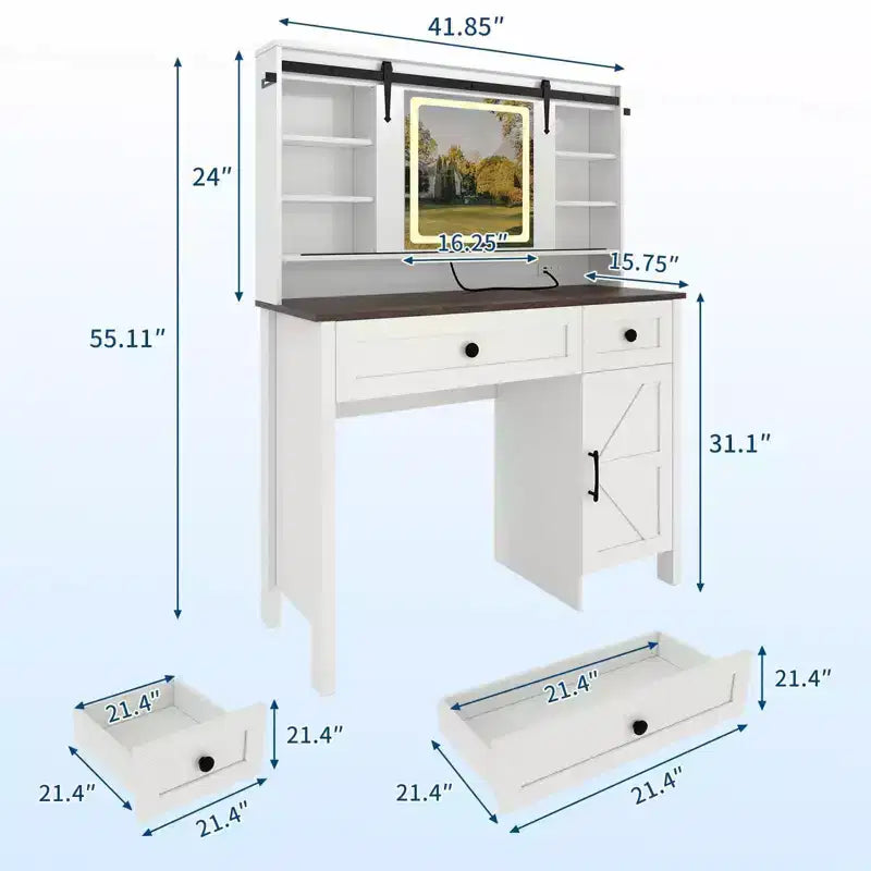 Schminktisch von Garvee mit Spiegel, moderner weißer Schminktisch mit Schubladen und Stauraumhocker, geräumiger Frisiertisch für das Schlafzimmer, stilvoller Organizer