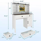 Schminktisch von Garvee mit Spiegel, moderner weißer Schminktisch mit Schubladen und Stauraumhocker, geräumiger Frisiertisch für das Schlafzimmer, stilvoller Organizer