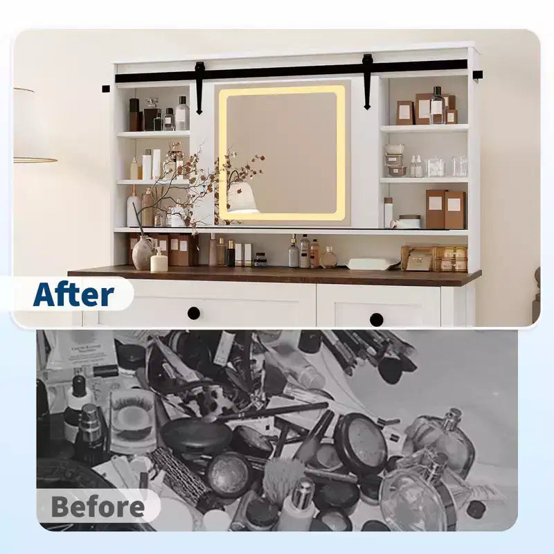 Schminktisch von Garvee mit Spiegel, moderner weißer Schminktisch mit Schubladen und Stauraumhocker, geräumiger Frisiertisch für das Schlafzimmer, stilvoller Organizer