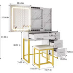 57'' großer Schminktisch mit Spiegel und Beleuchtung, Schminktisch mit Ladestation, 3 Beleuchtungsmodi, elegantes Schminktisch-Set mit 4 Schubladen und Ablagen
