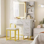 57'' großer Schminktisch mit Spiegel und Beleuchtung, Schminktisch mit Ladestation, 3 Beleuchtungsmodi, elegantes Schminktisch-Set mit 4 Schubladen und Ablagen