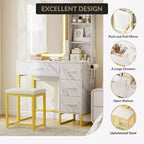 57'' großer Schminktisch mit Spiegel und Beleuchtung, Schminktisch mit Ladestation, 3 Beleuchtungsmodi, elegantes Schminktisch-Set mit 4 Schubladen und Ablagen