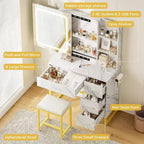 57'' großer Schminktisch mit Spiegel und Beleuchtung, Schminktisch mit Ladestation, 3 Beleuchtungsmodi, elegantes Schminktisch-Set mit 4 Schubladen und Ablagen