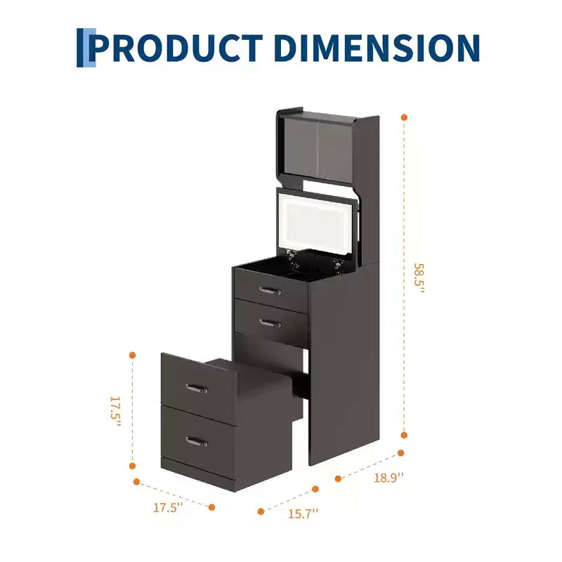 COZONY 3'ü 1 arada makyaj masası, 3 renkli LED, çekmeceli ve akrilik kapaklı tuvalet masası, 2 AC prizi ve USB'li kompakt makyaj masası seti, komodin