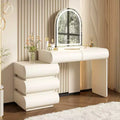 Whisen Luxury Makeup Vanity Desk, Dressing Table Vanity with Mirror, Movable Side Cabinet, 6 Drawers Storage and Stool