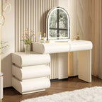 Whisen Luxury Makeup Vanity Desk, Dressing Table Vanity with Mirror, Movable Side Cabinet, 6 Drawers Storage and Stool