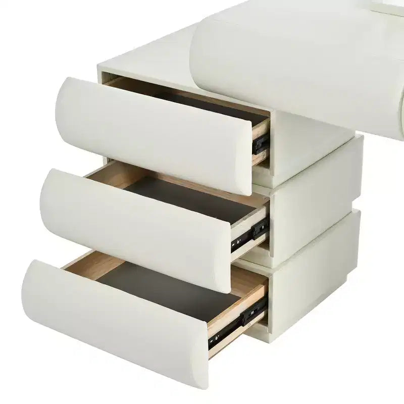Lussuosa toeletta da trucco Whisen, tavolo da toilette con specchio, mobiletto laterale mobile, 6 cassetti contenitori e sgabello