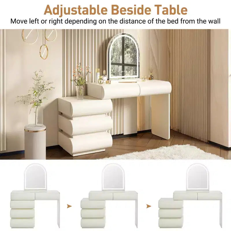 Lussuosa toeletta da trucco Whisen, tavolo da toilette con specchio, mobiletto laterale mobile, 6 cassetti contenitori e sgabello
