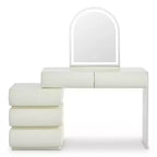 Lussuosa toeletta da trucco Whisen, tavolo da toilette con specchio, mobiletto laterale mobile, 6 cassetti contenitori e sgabello