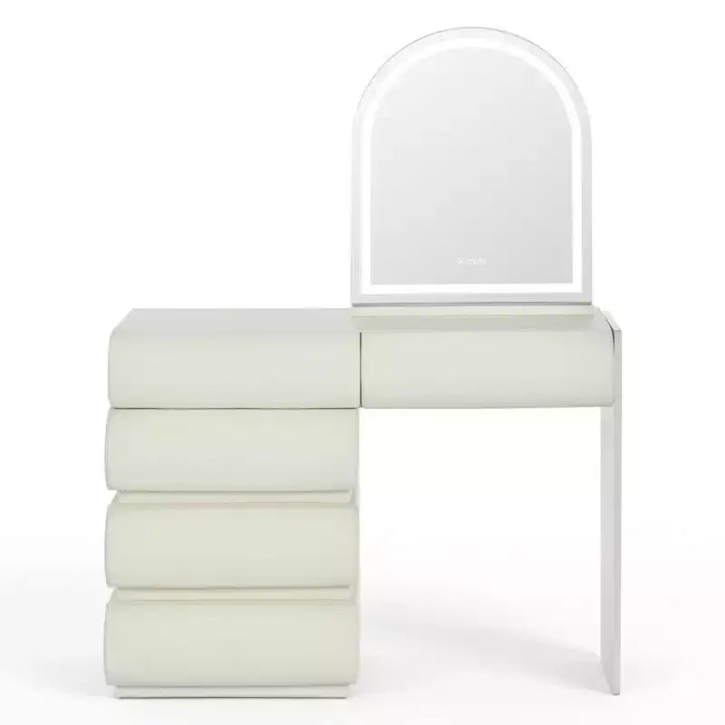 Lussuosa toeletta da trucco Whisen, tavolo da toilette con specchio, mobiletto laterale mobile, 6 cassetti contenitori e sgabello