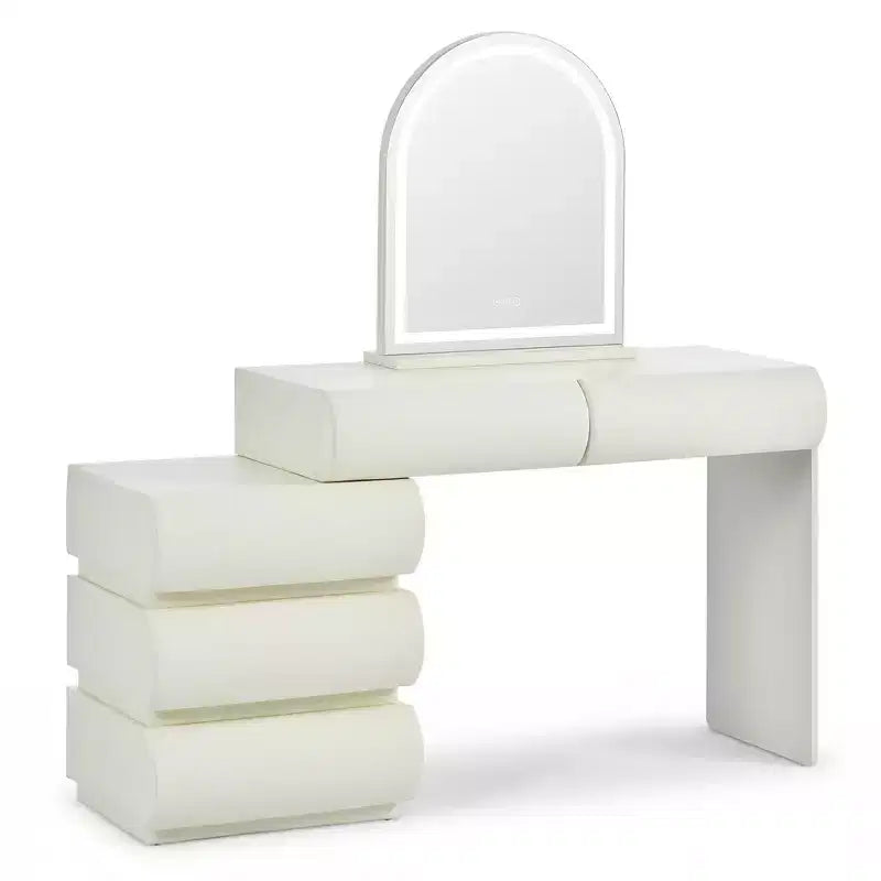 Lussuosa toeletta da trucco Whisen, tavolo da toilette con specchio, mobiletto laterale mobile, 6 cassetti contenitori e sgabello