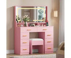 42 Makeup Vanity Desk with Large Mirror & 8 Drawers, Modern Dressing Table with Glass Top, Storage Stool, for Bedroom Dressing Room