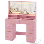 42 Makeup Vanity Desk with Large Mirror & 8 Drawers, Modern Dressing Table with Glass Top, Storage Stool, for Bedroom Dressing Room