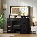 42 Makeup Vanity Desk with Large Mirror & 8 Drawers, Modern Dressing Table with Glass Top, Storage Stool, for Bedroom Dressing Room