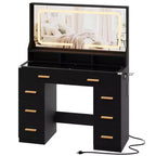 42 Makeup Vanity Desk with Large Mirror & 8 Drawers, Modern Dressing Table with Glass Top, Storage Stool, for Bedroom Dressing Room