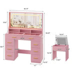 42 Makeup Vanity Desk with Large Mirror & 8 Drawers, Modern Dressing Table with Glass Top, Storage Stool, for Bedroom Dressing Room