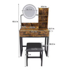 Make-uptafel met ledverlichting, stopcontact en 2 laden, metalen poten, bruin