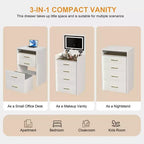 3-in-1 Flip Mirror Vanity Desk & Nightstand, Compact with Storage, Glass Top