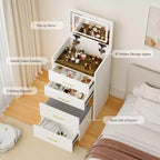 3-in-1 Flip Mirror Vanity Desk & Nightstand, Compact with Storage, Glass Top
