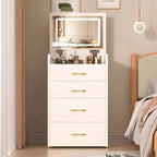 3-in-1 Flip Mirror Vanity Desk & Nightstand, Compact with Storage, Glass Top