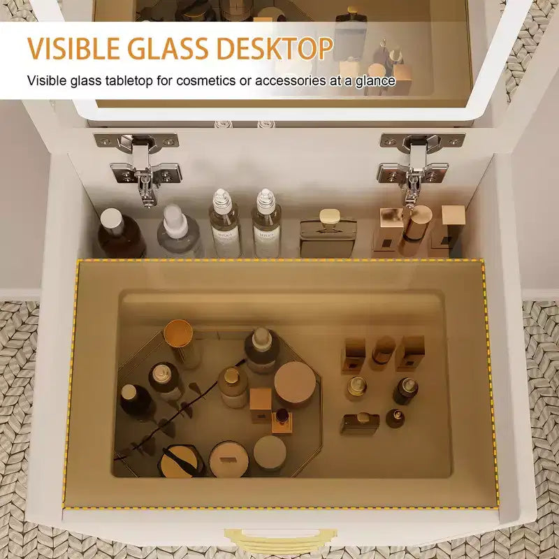 3-in-1 Flip Mirror Vanity Desk & Nightstand, Compact with Storage, Glass Top
