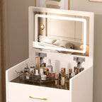3-in-1 Flip Mirror Vanity Desk & Nightstand, Compact with Storage, Glass Top
