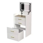 3-in-1 Flip Mirror Vanity Desk & Nightstand, Compact with Storage, Glass Top
