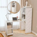 Extendable Desk with Storage & Wheels, Foldable Office Desk for Small Spaces, White Marble