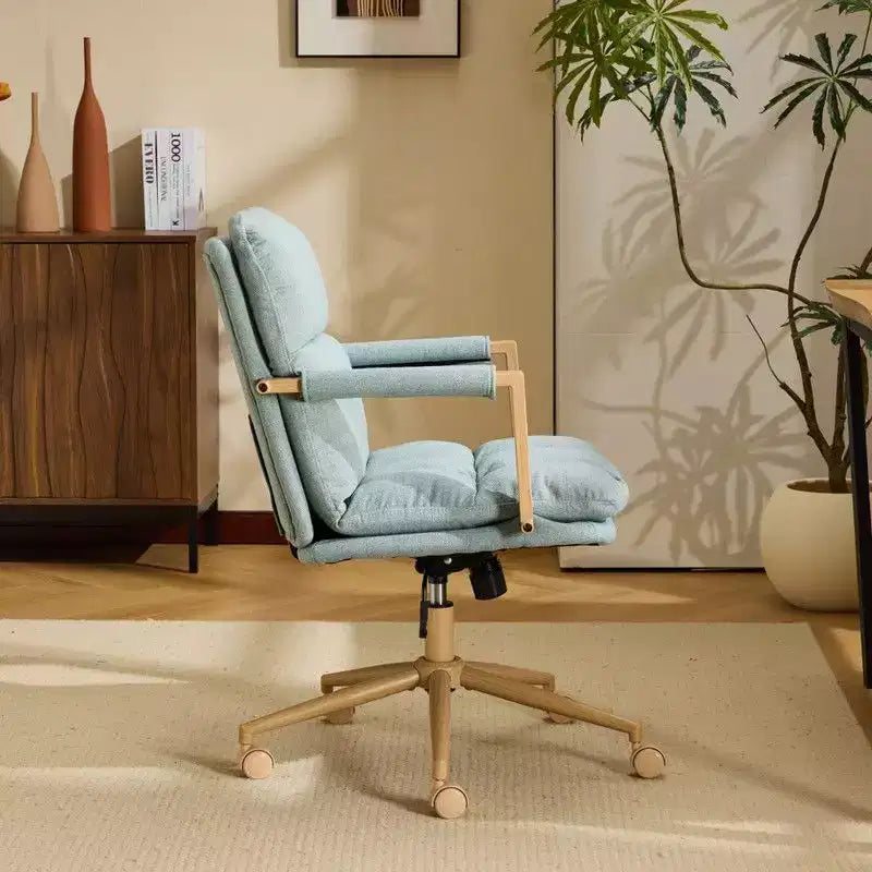 Karl Home Modern Upholstered Armchair Ergonomic Home Office Chair with Adjustable Height 360 Swivel Rolling Wheels Accent Vanity Chair