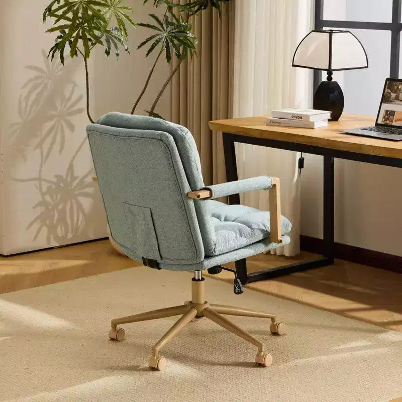 Karl Home Modern Upholstered Armchair Ergonomic Home Office Chair with Adjustable Height 360 Swivel Rolling Wheels Accent Vanity Chair