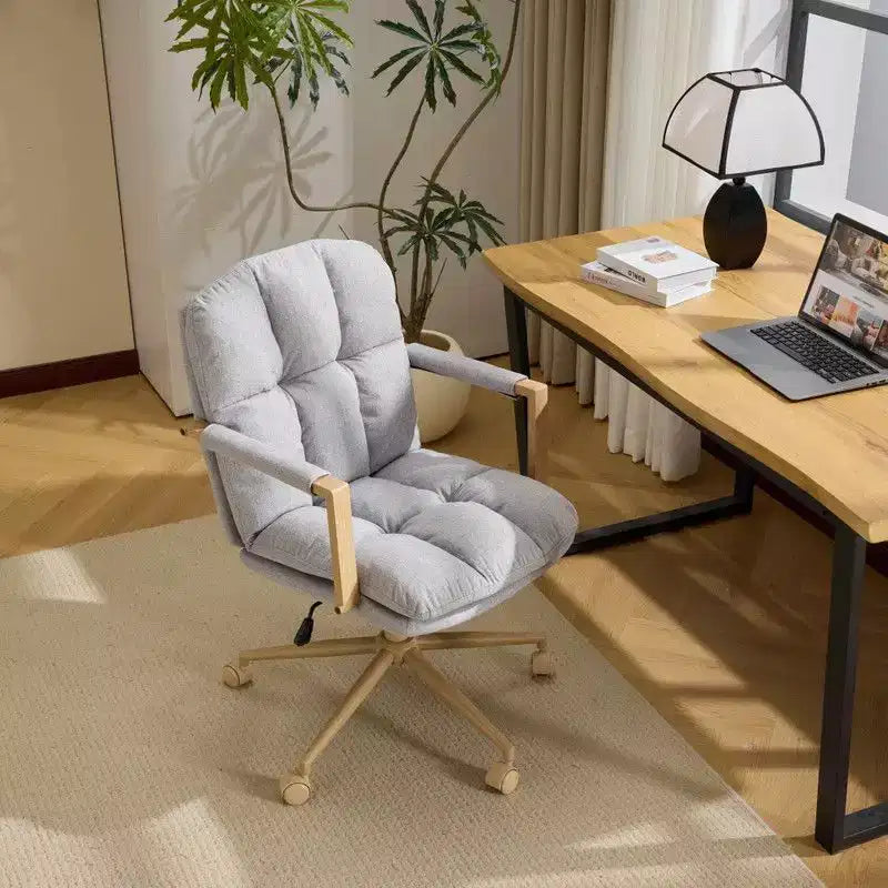 Karl Home Modern Upholstered Armchair Ergonomic Home Office Chair with Adjustable Height 360 Swivel Rolling Wheels Accent Vanity Chair