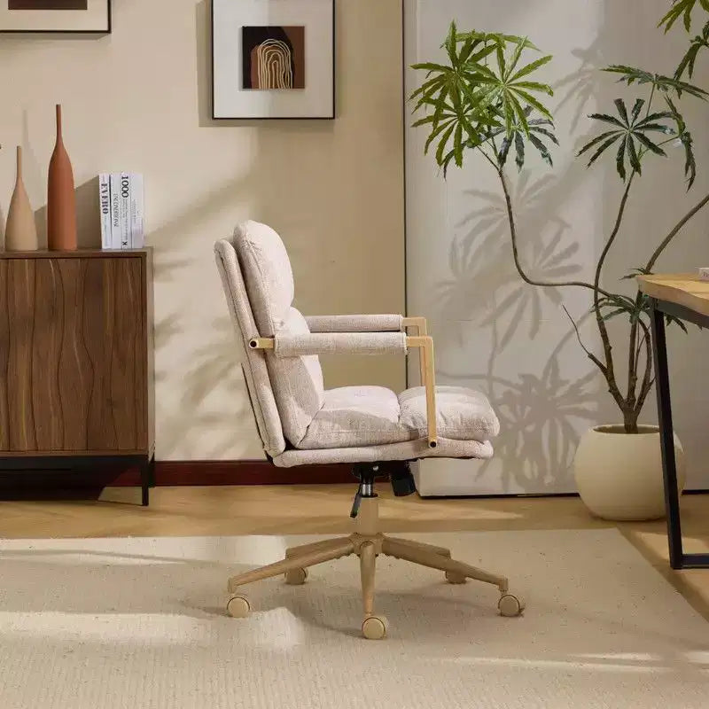 Karl Home Modern Upholstered Armchair Ergonomic Home Office Chair with Adjustable Height 360 Swivel Rolling Wheels Accent Vanity Chair