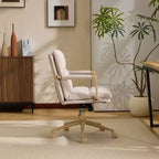 Karl Home Modern Upholstered Armchair Ergonomic Home Office Chair with Adjustable Height 360 Swivel Rolling Wheels Accent Vanity Chair