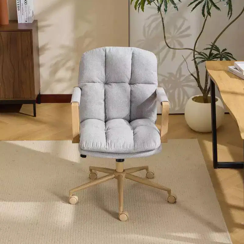 Karl Home Modern Upholstered Armchair Ergonomic Home Office Chair with Adjustable Height 360 Swivel Rolling Wheels Accent Vanity Chair