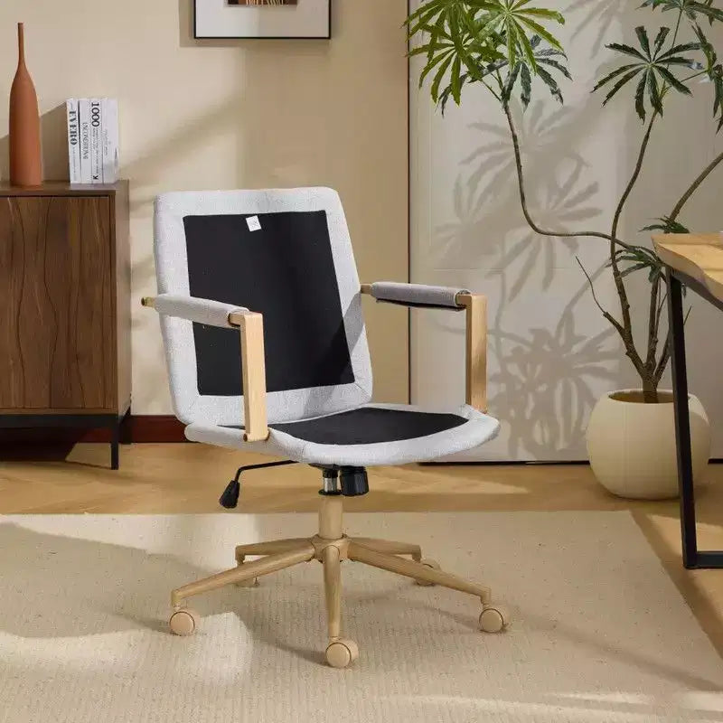 Karl Home Modern Upholstered Armchair Ergonomic Home Office Chair with Adjustable Height 360 Swivel Rolling Wheels Accent Vanity Chair