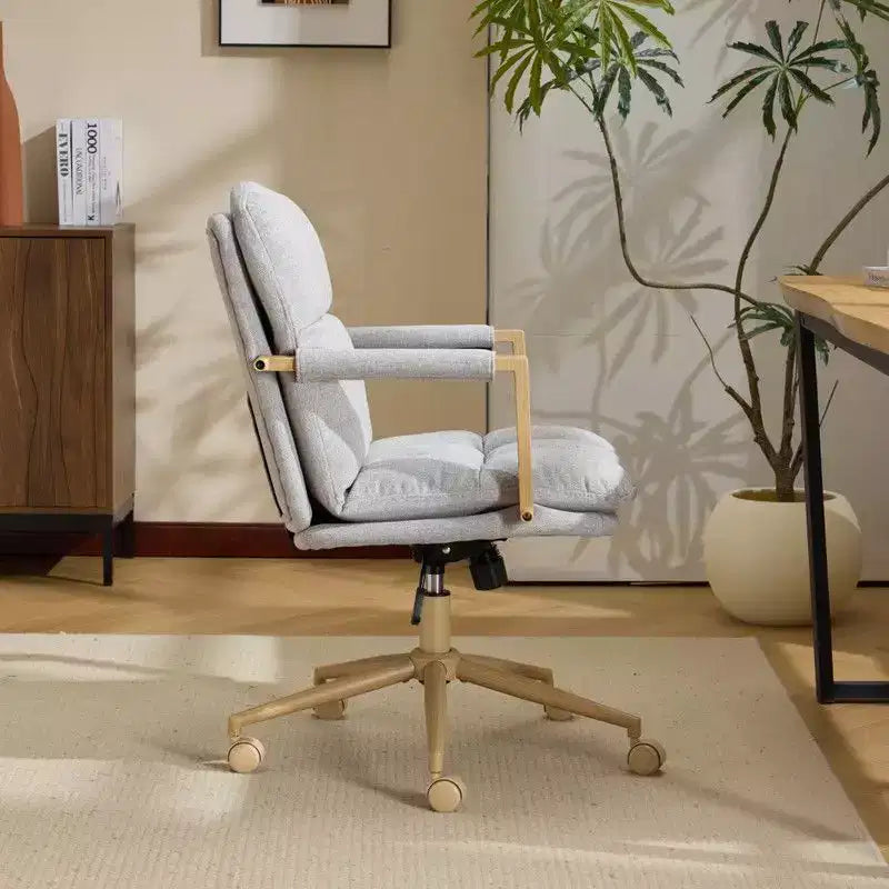 Karl Home Modern Upholstered Armchair Ergonomic Home Office Chair with Adjustable Height 360 Swivel Rolling Wheels Accent Vanity Chair